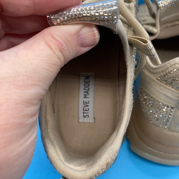 Steve Madden Maxima Blush Gold Nude Sparkle Rhinestone Sneakers Size 9.5M - Picture 11 of 12